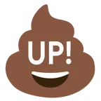 Kothaufen + Schriftzug „UP!“ im blauen Quadrat