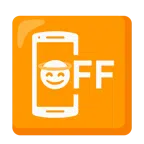 Mobiltelefon aus + lächelndes Gesicht mit Heiligenschein
