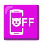 Mobiltelefon aus + grinsendes Gesicht mit Hörnern