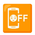 Mobiltelefon aus + errötetes Gesicht mit großen Augen