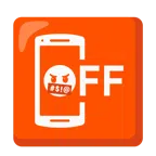 Mobiltelefon aus + Gesicht mit Symbolen über dem Mund