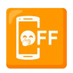 cellulare spento + faccina con mano sulla bocca