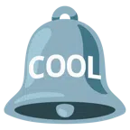 Glocke + Wort „Cool“ in blauem Quadrat