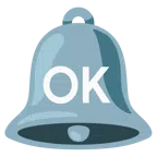 Glocke + Großbuchstaben OK in blauem Quadrat