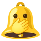 Glocke + Gesicht mit offenen Augen und Hand über dem Mund