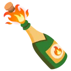 Feuer + Flasche mit knallendem Korken