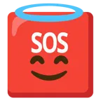 cara sonriendo con aureola + símbolo de socorro