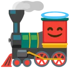 cara sonriendo con aureola + locomotora de vapor