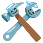 cara sonriendo con aureola + martillo y llave inglesa