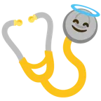 cara sonriendo con aureola + estetoscopio