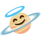 cara sonriendo con aureola + planeta con anillos