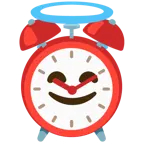 cara sonriendo con aureola + reloj despertador