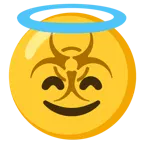 cara sonriendo con aureola + riesgo biológico