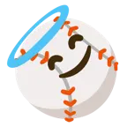 cara sonriendo con aureola + béisbol