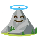 cara sonriendo con aureola + montaña
