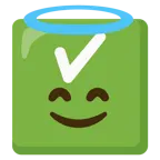 cara sonriendo con aureola + botón de marca de verificación