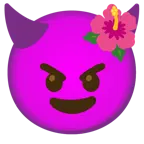 cara sonriendo con cuernos + flor de hibisco