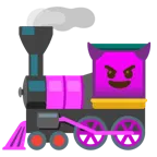 cara sonriendo con cuernos + locomotora de vapor