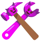 cara sonriendo con cuernos + martillo y llave inglesa