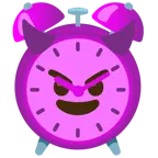 cara sonriendo con cuernos + reloj despertador
