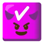 cara sonriendo con cuernos + botón de marca de verificación