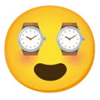 وجه مبتسم مع عينين على شكل قلب + ساعة