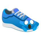 face screaming in fear + running shoe