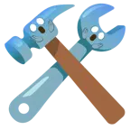 face screaming in fear + hammer and wrench