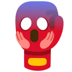face screaming in fear + boxing glove