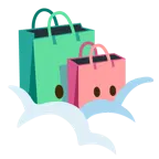 face in clouds + shopping bags