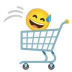 carrello + faccina con sorriso e goccia di sudore