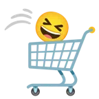 carrello + sorriso a bocca aperta con occhi chiusi