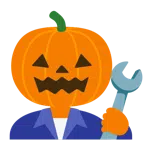 martello e chiave inglese + zucca di Halloween