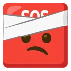 cara con la cabeza vendada + símbolo de socorro
