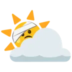cara con la cabeza vendada + sol detrás de una nube