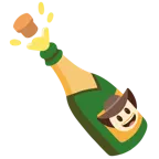Gesicht mit Cowboyhut + Flasche mit knallendem Korken