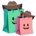 Gesicht mit Cowboyhut + Einkaufstüten