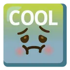 würgendes Gesicht + Wort „Cool“ in blauem Quadrat