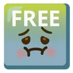 würgendes Gesicht + Wort „Free“ in blauem Quadrat