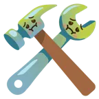 würgendes Gesicht + Hammer und Schraubenschlüssel