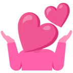 persona encogida de hombros + dos corazones