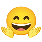 persona encogida de hombros + cara sonriendo con ojos sonrientes