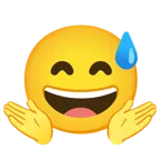 persona encogida de hombros + cara sonriendo con sudor frío