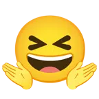 persona encogida de hombros + cara sonriendo con los ojos cerrados
