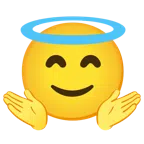persona encogida de hombros + cara sonriendo con aureola