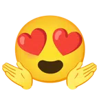 persona encogida de hombros + cara sonriendo con ojos de corazón