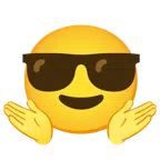 persona encogida de hombros + cara sonriendo con gafas de sol