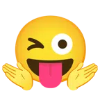 persona encogida de hombros + cara sacando la lengua y guiñando un ojo