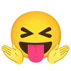 persona encogida de hombros + cara con ojos cerrados y lengua fuera