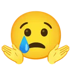 persona encogida de hombros + cara llorando